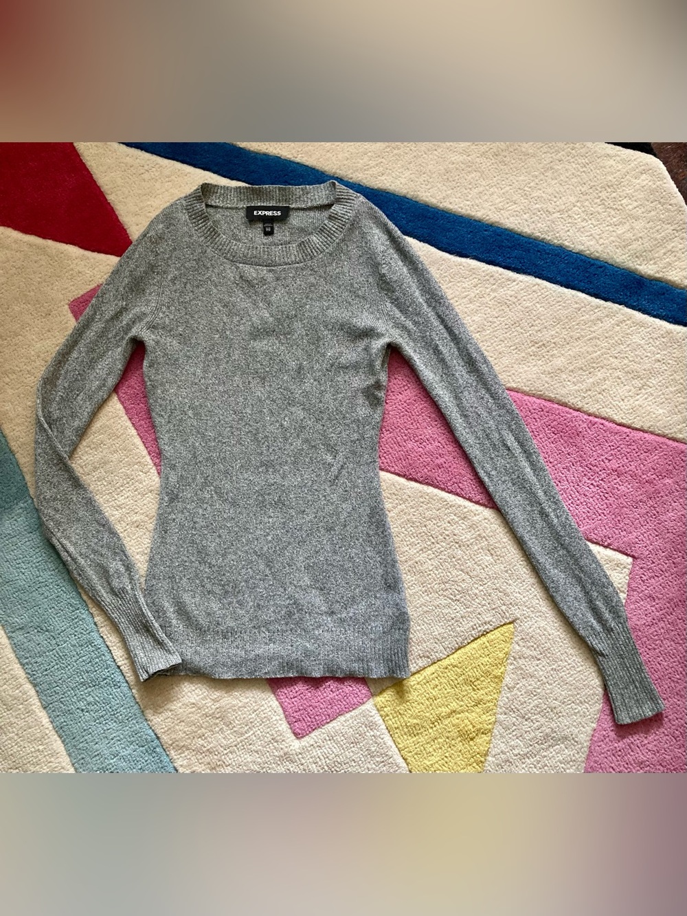 Express Marled Grey Fitted Ribbed Crewneck Long Sleeve Sweater XXS